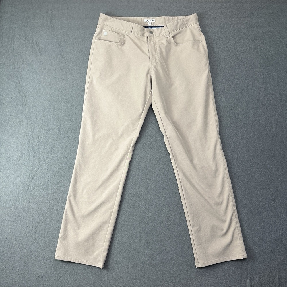 Peter Millar EB66 Chino Pants Men 34x30 Tan Flat Front Golf Performance Stretch